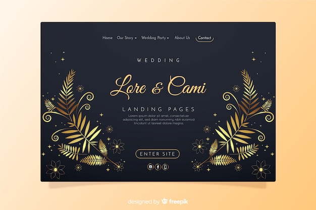 Plantilla de landing page dorado de boda