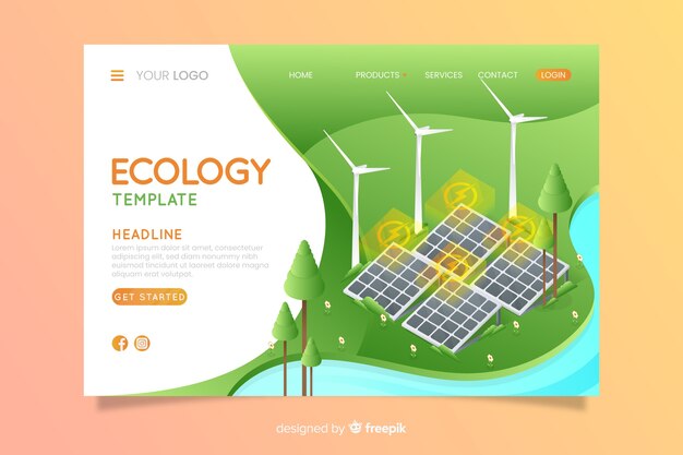 Plantilla de landing page de ecología en isométrico