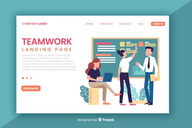 Plantilla de landing page de equipo de trabajo en diseño plano