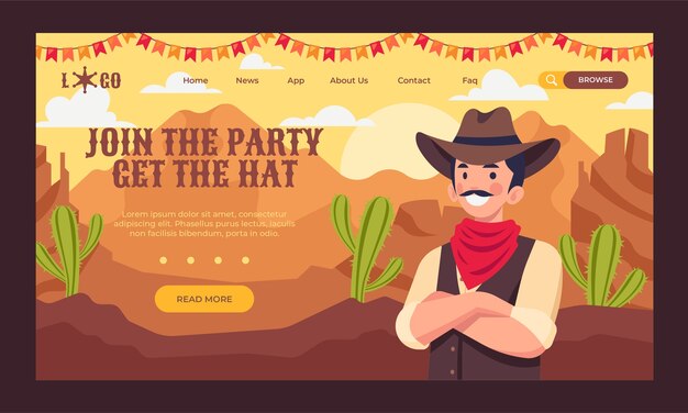 Plantilla de landing page de fiesta de vaqueros dibujada a mano