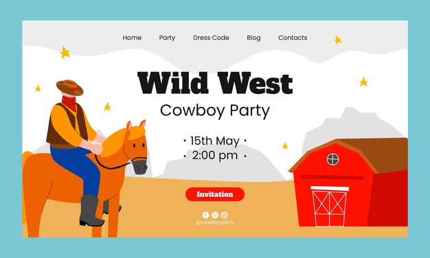 Plantilla de landing page de fiesta de vaqueros dibujada a mano