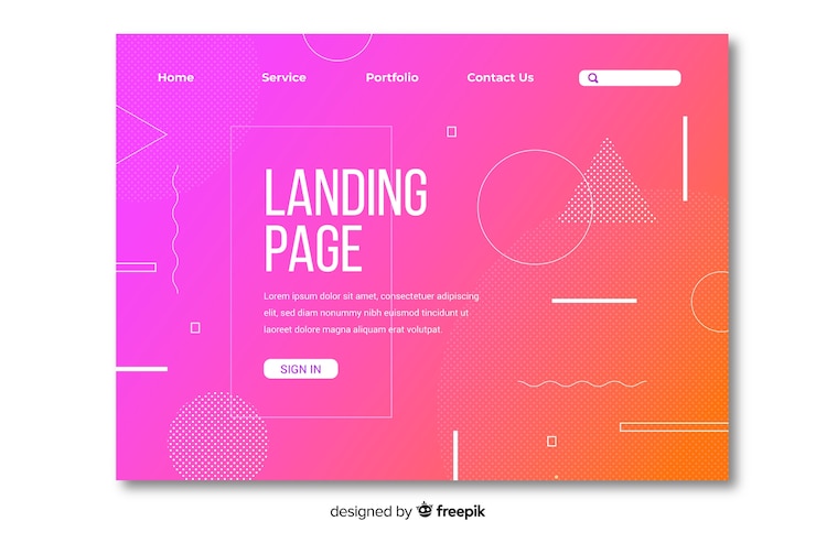 Vector gratuito plantilla de landing page con formas abstractas