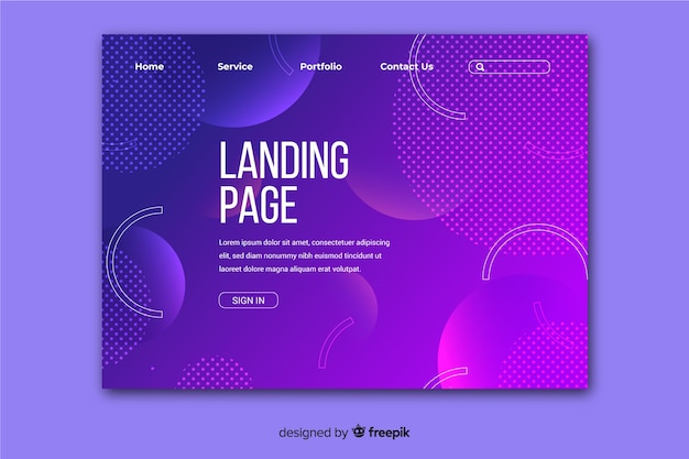 Plantilla de landing page con formas abstractas