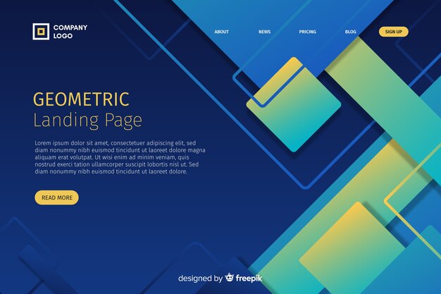Plantilla de landing page de formas geométricas degradadas