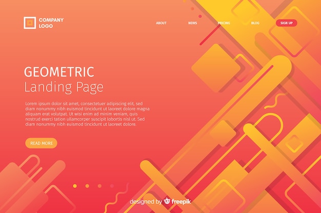 Plantilla de landing page de formas geométricas degradadas