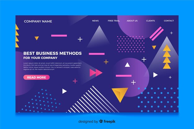 Plantilla de landing page con formas geométricas