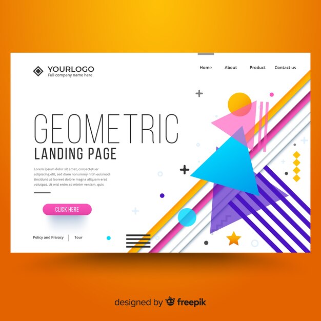 Plantilla de landing page con formas geométricas