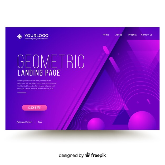 Plantilla de landing page con formas geométricas