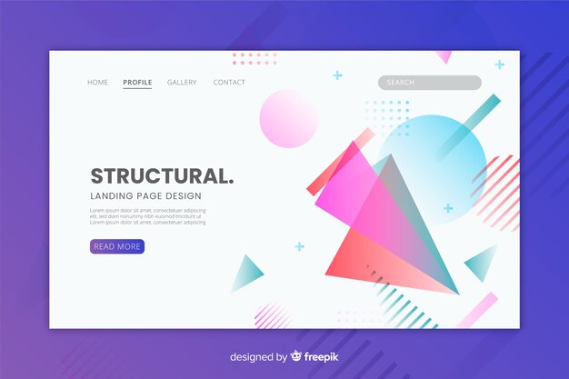 Plantilla de landing page con formas geométricas