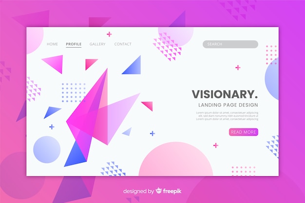 Plantilla de landing page con formas geométricas