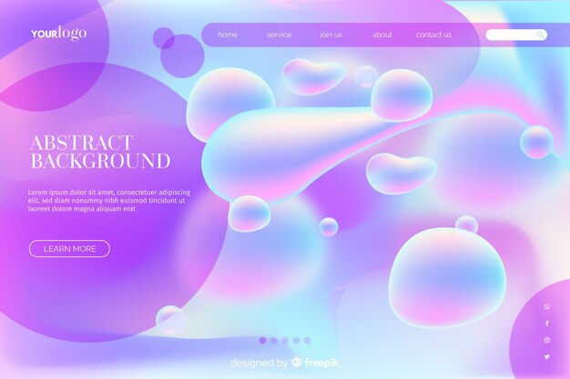 Plantilla de landing page con formas líquidas
