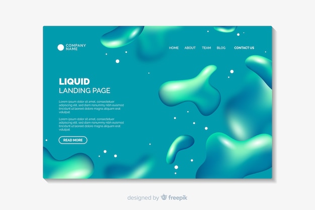 Plantilla de landing page con formas líquidas