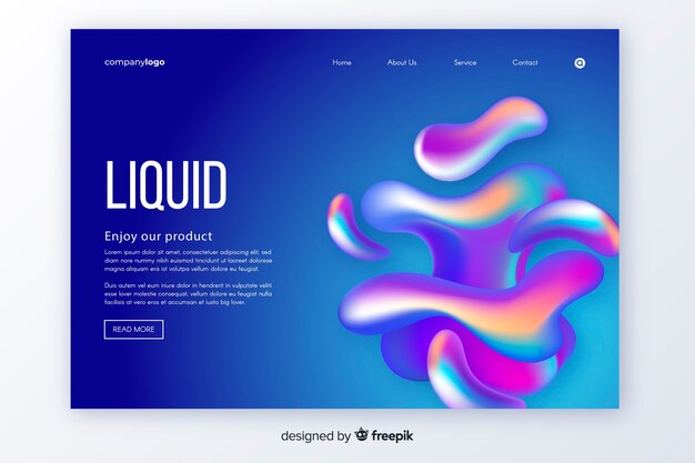 Plantilla de landing page con formas líquidas