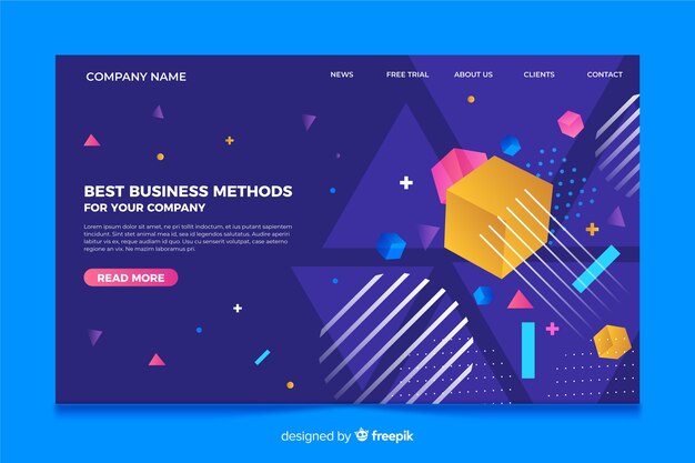 Plantilla de landing page con formas tridimensionales
