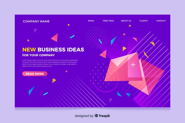 Plantilla de landing page con formas tridimensionales