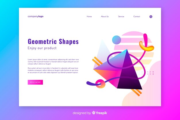 Plantilla de landing page con formas tridimensionales