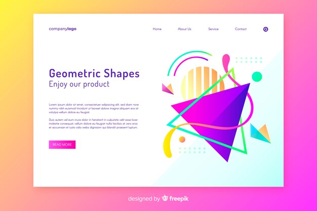 Vector gratuito plantilla de landing page con formas tridimensionales