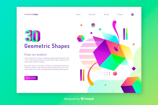 Plantilla de landing page con formas tridimensionales