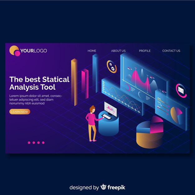 Plantilla de landing page de infografía isométrica