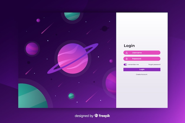 Vector gratuito plantilla de landing page de inicio de sesión de galaxia