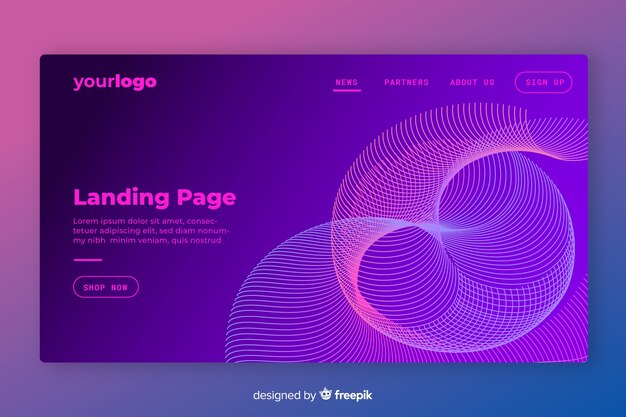 Plantilla de landing page isométrica abstract con formas lineales