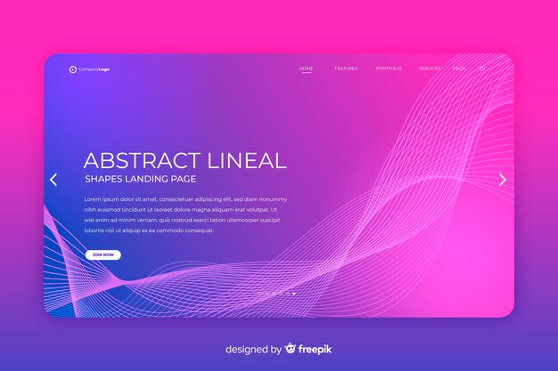 Plantilla de landing page isométrica abstract con formas lineales