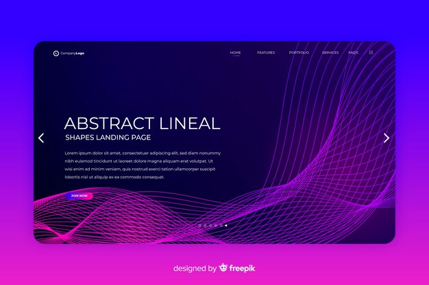 Plantilla de landing page isométrica abstract con formas lineales