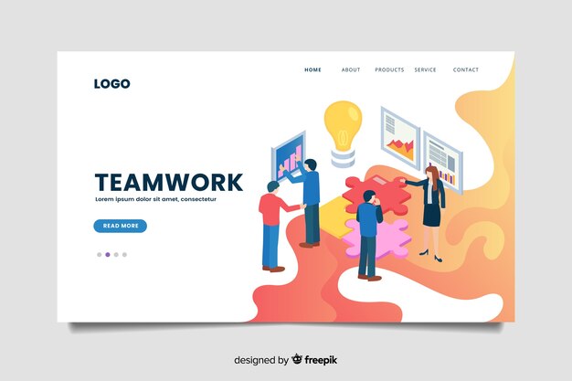Plantilla de landing page isométrica de equipo de trabajo