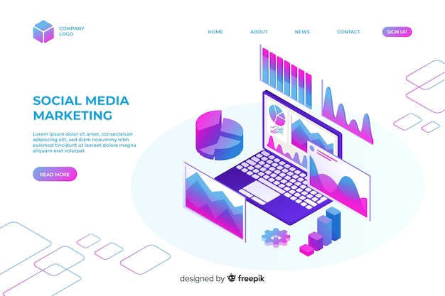 Plantilla de landing page isométrica de marketing