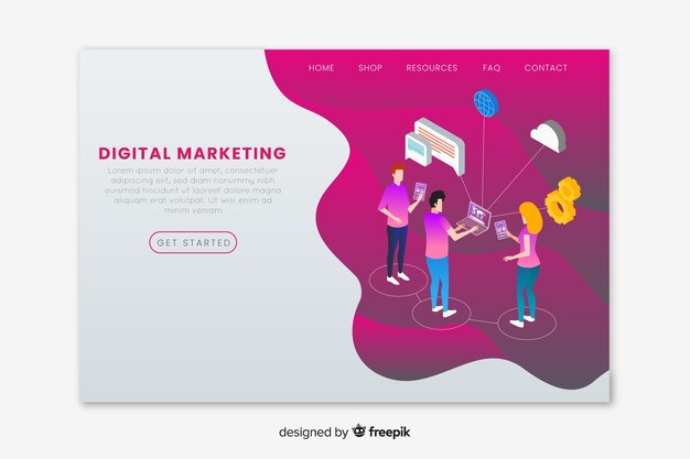 Plantilla de landing page isométrica de marketing