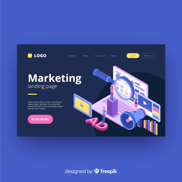 Vector gratuito plantilla de landing page isométrica de marketing