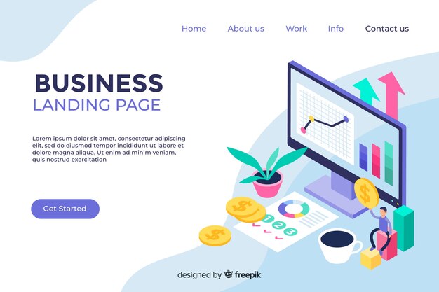 Plantilla de landing page isométrica de negocios