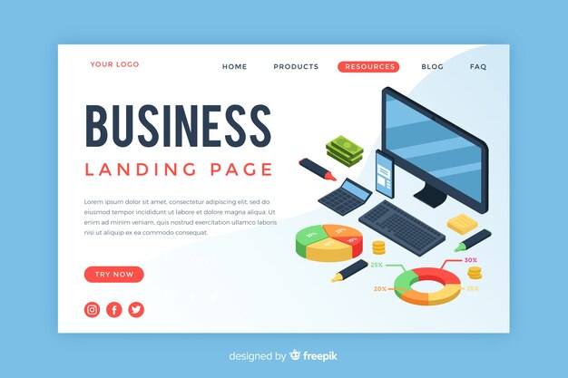 Plantilla de landing page isométrica de negocios