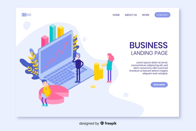Plantilla de landing page isométrica de negocios