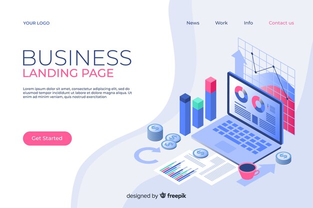 Plantilla de landing page isométrica de negocios