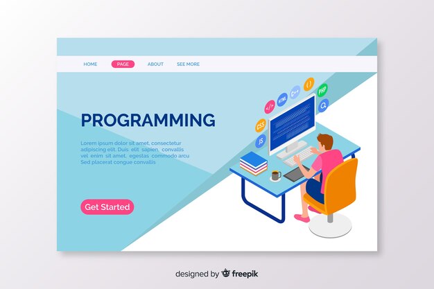 Plantilla de landing page isométrica de programación
