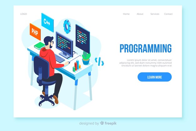 Plantilla de landing page isométrica de programación
