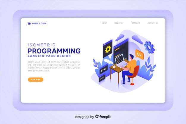 Plantilla de landing page isométrica de programación