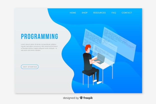 Plantilla de landing page isométrica de programación