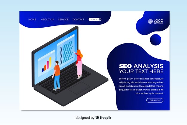 Plantilla de landing page isométrica de seo
