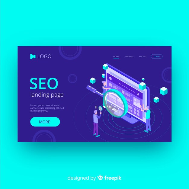 Plantilla de landing page isométrica de seo