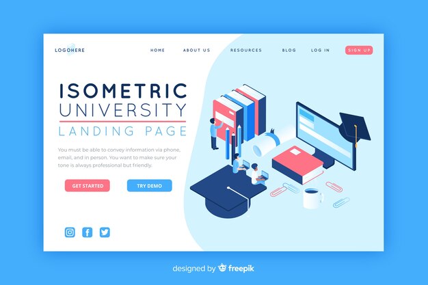 Plantilla de landing page isométrica de universidad