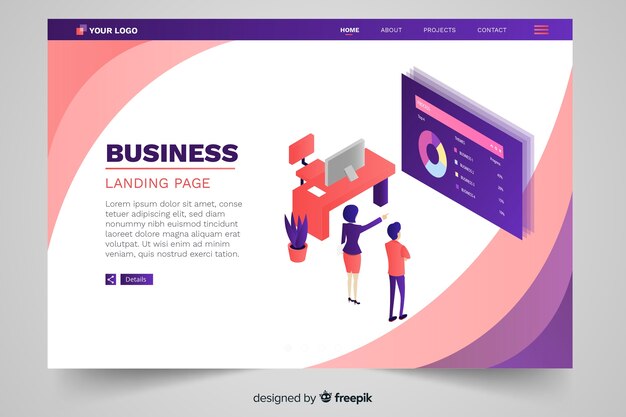 Plantilla de landing page isométrica de 