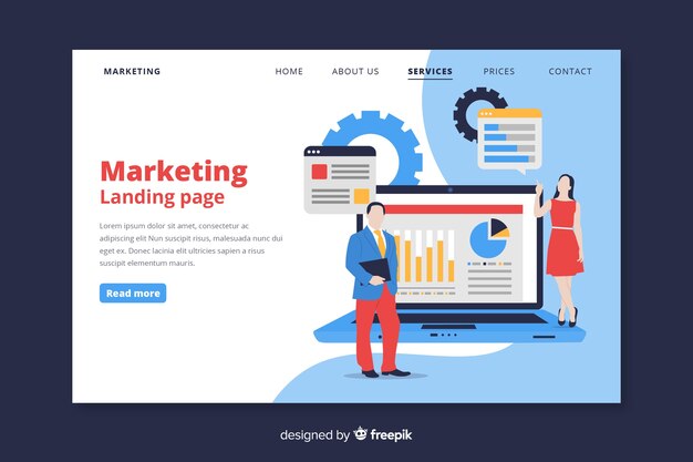 Plantilla de landing page de marketing en diseño plano
