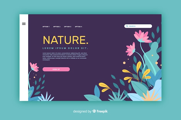 Vector gratuito plantilla de landing page de naturaleza