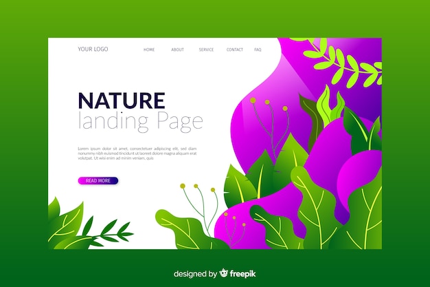 Vector gratuito plantilla de landing page de naturaleza