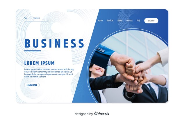 Plantilla de landing page de negocios con foto