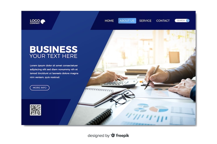 Vector gratuito plantilla de landing page de negocios con image