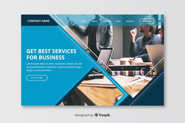 Vector gratuito plantilla de landing page de negocios con imagen
