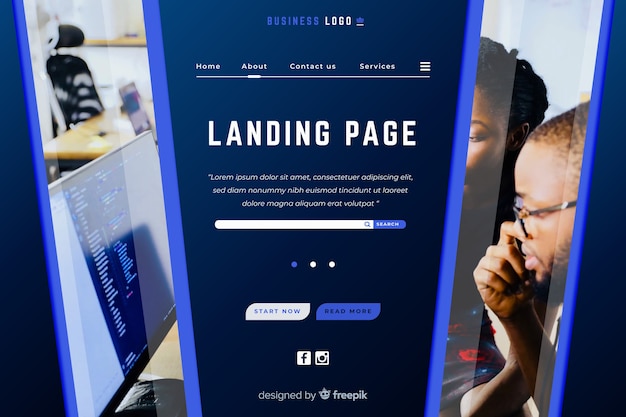 Vector gratuito plantilla de landing page de negocios con imagen